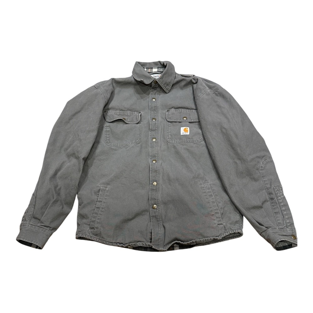 Carhartt Mens Hubbard Flannel Lined Canvas Shirt Jacket Grey Medium 100590-039